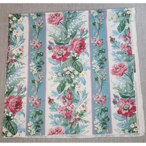 Vintage Waverly Carolina Rose Blue Pink Linen Fabric 55" x 52"